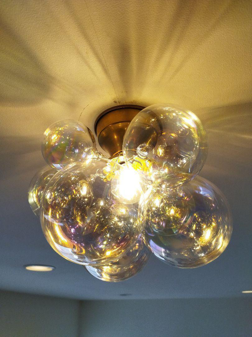 2番シーリングカバー オーロラ×半透明白 バブルガラスランプ胡桃DB 2番