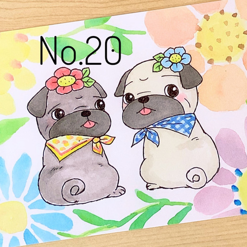 春夏秋冬ほのぼのパグ イラストポストカード 10枚セット(組み合わせ