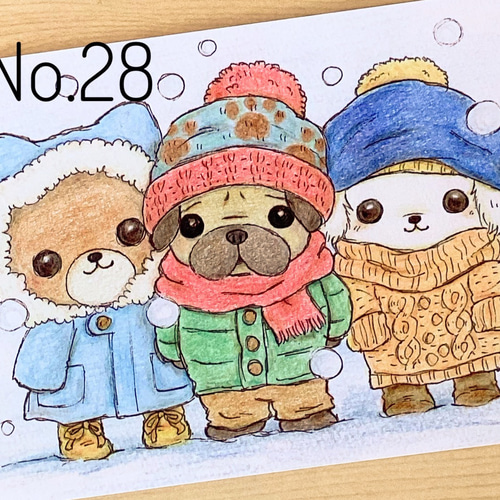 春夏秋冬ほのぼのパグ イラストポストカード 10枚セット(組み合わせ