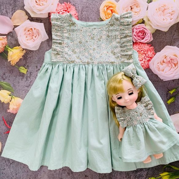 ミントグリーン 花刺繍 リボンドレス 7歳 【公式通販】