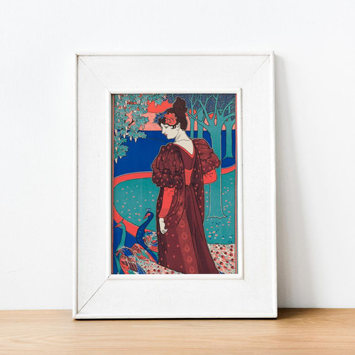 NO.228】女性と孔雀のアートポスター☆おしゃれエスニックオリエンタル