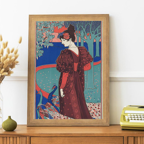 NO.228】女性と孔雀のアートポスター☆おしゃれエスニックオリエンタル