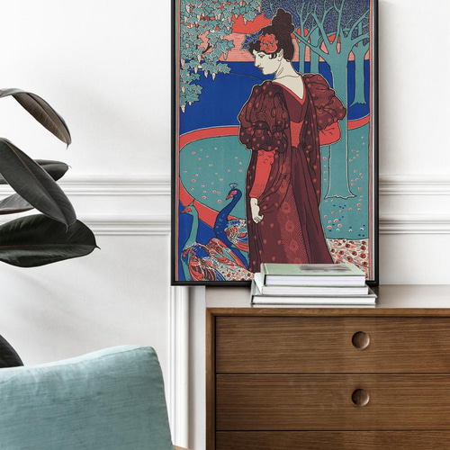 NO.228】女性と孔雀のアートポスター☆おしゃれエスニックオリエンタル