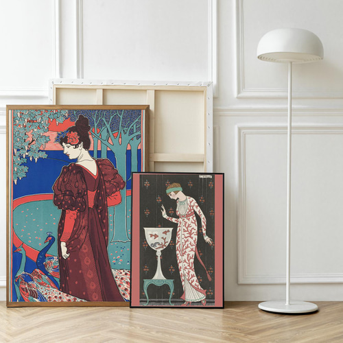 NO.228】女性と孔雀のアートポスター☆おしゃれエスニックオリエンタル