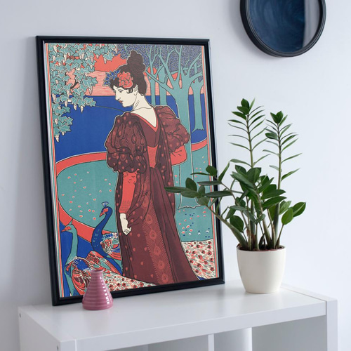 NO.228】女性と孔雀のアートポスター☆おしゃれエスニックオリエンタル