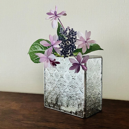 【有名人芸能人】 受注制作品・再販】ステンドグラス 花瓶 Block（花・クリア 置物