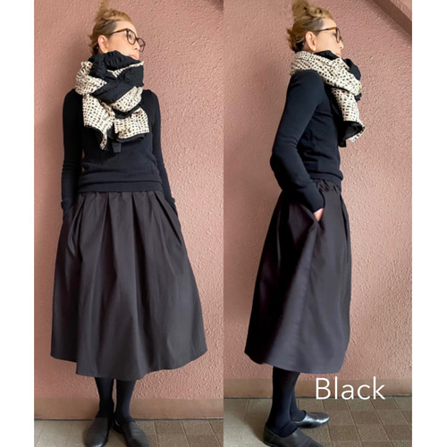 RATAさん 綿ボリュームロングフレアースカート ブラック