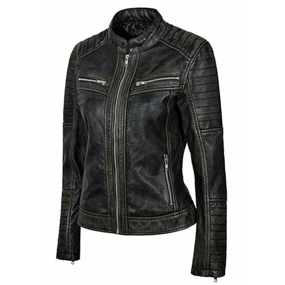 羊革ユーズド加工ジャケット(女性) Sheep Leather Distressed Jacket for Women 3枚目の画像