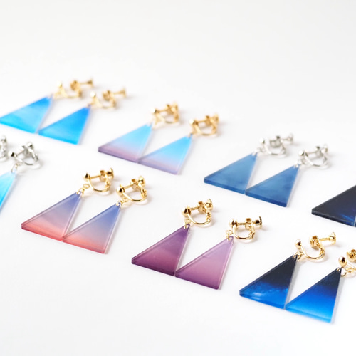 No.1338-D 夜空と猫☆ピアス・イヤリング(ピンク) ◇揺れる＊茜空◇