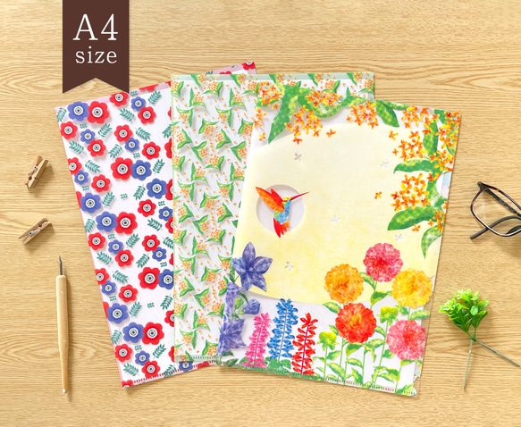 お花のクリアファイル3枚セット〈A4サイズ〉アネモネ｜金木犀