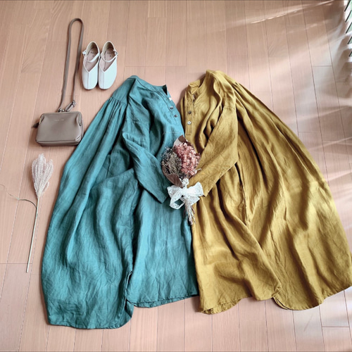 ☆新作☆最高級のフレンチリネン☆スタンドカラーVネック