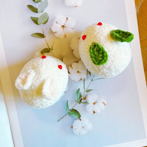 お月見 うさぎ団子/和菓子 編みぐるみ 十五夜 干支 卯 月の兎 癒された