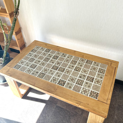 モザイクタイルローテーブル ナチュラルウッド ウォルナット塗装 ロー