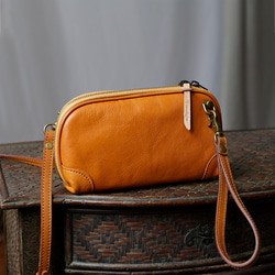 本革クラッチバッグストラップ付きスマホミニショルダーバッグ軽量ポーチ 9枚目の画像