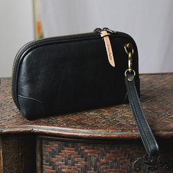 本革クラッチバッグストラップ付きスマホミニショルダーバッグ軽量ポーチ 3枚目の画像