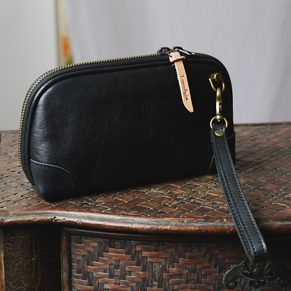 本革クラッチバッグストラップ付きスマホミニショルダーバッグ軽量ポーチ 3枚目の画像