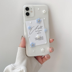 ✿iPhone15対応✿ blue mini flower iPhoneケース　くすみブルー 2枚目の画像