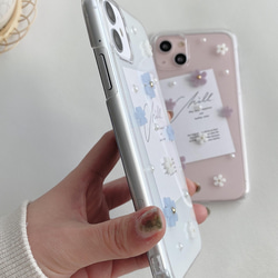 ✿iPhone15対応✿ blue mini flower iPhoneケース　くすみブルー 4枚目の画像