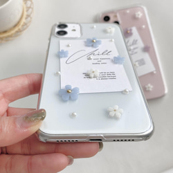 ✿iPhone15対応✿ blue mini flower iPhoneケース　くすみブルー 3枚目の画像