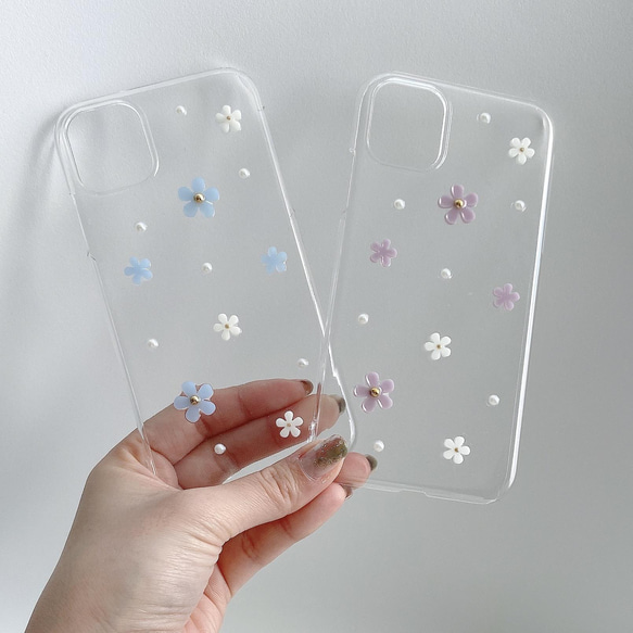 ✿iPhone15対応✿ blue mini flower iPhoneケース　くすみブルー 7枚目の画像