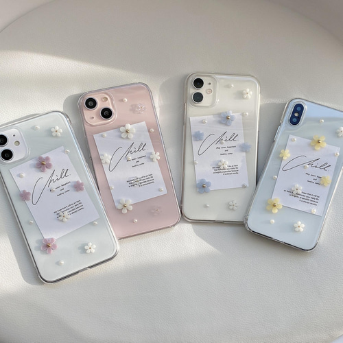 ✿iPhone16対応✿ blue mini flower iPhoneケース くすみブルー