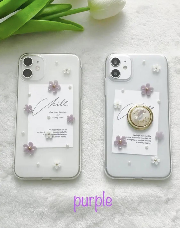 ✿iPhone15対応✿ purple mini flower iPhoneケース　くすみパープル 10枚目の画像