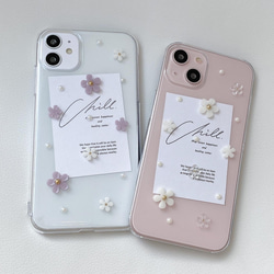 ✿iPhone15対応✿ purple mini flower iPhoneケース　くすみパープル 3枚目の画像