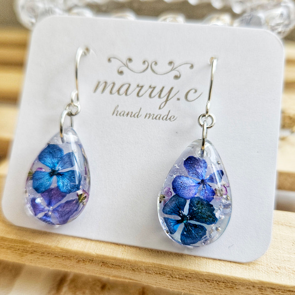紫陽花～*琉球ガラスしずくピアス・イヤリング marry.c's handmadeaccessory 3枚目の画像