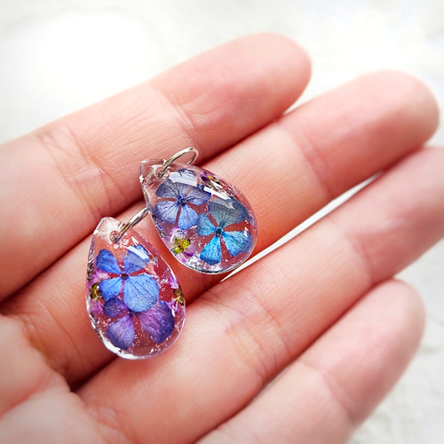 オススメ♡』紫陽花～*琉球ガラス入りしずくピアス・イヤリング marry