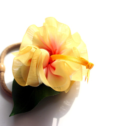 ハイビスカス・ヘアゴム／イエローオーガンジー／フラに浴衣にウクレレ