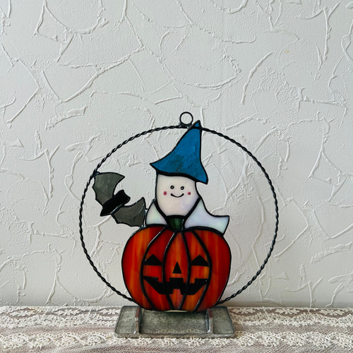 ステンドグラス ハロウィン お化けとコウモリのミニリース