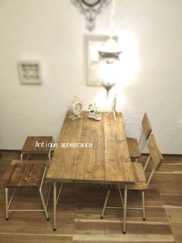 鉄足ラテ色【サイズ約W1300×D700】アンティーク風ダイニングテーブル・鉄脚アイアン　テーブル サンディーブラウン