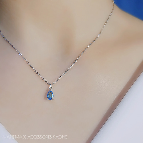 アクアマリンネックレス シンプルネックレス ステンレスチェーン