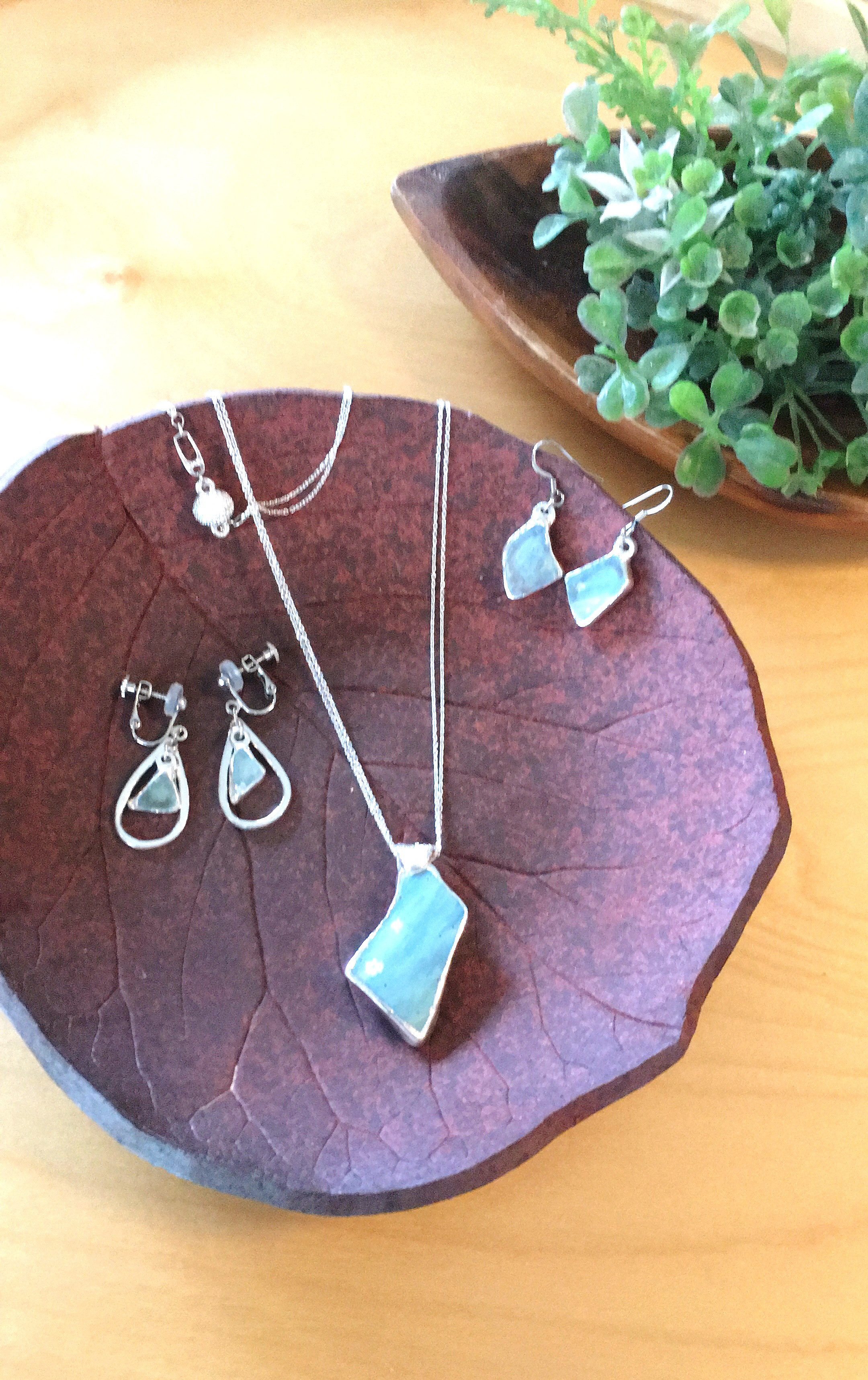 純銀・SV999陶器アクセサリー＊2連チェーンネックレス 40cm