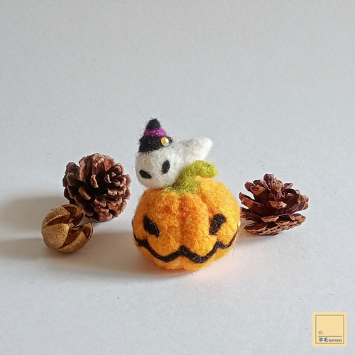Halloween2025★カボチャTRAIN★羊毛フェルト 羊毛フェルトのハロウィンシリーズ♪かぼちゃとおばけ♪【受注