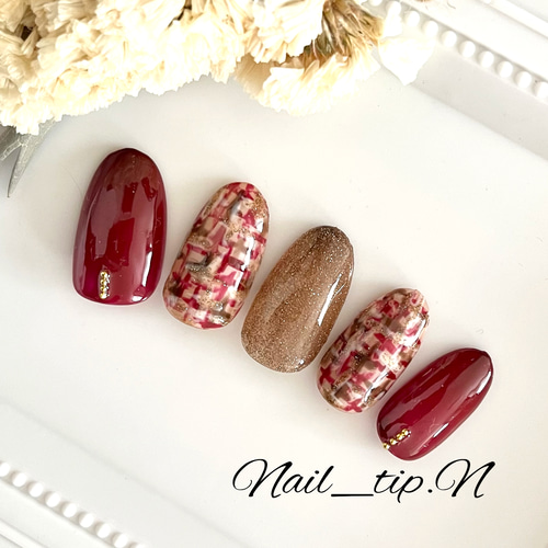 #001 ツイードネイル　ネイルチップ ネイルチップ ツイードネイルチップ #18の通販 by りこは nail