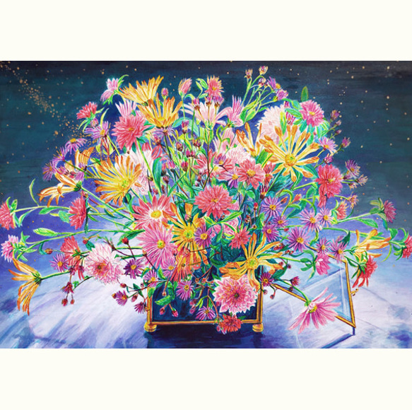 ◯絵画 リトグラフ版画 額装品 絹谷幸二のリトグラフ 重厚なアンティークフレームでリトグラフを飾り