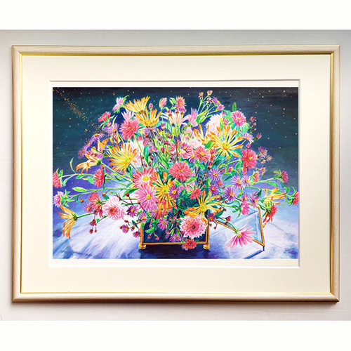 額装絵画☆画商から版画化された花の絵 リトグラフ 版画 水彩画