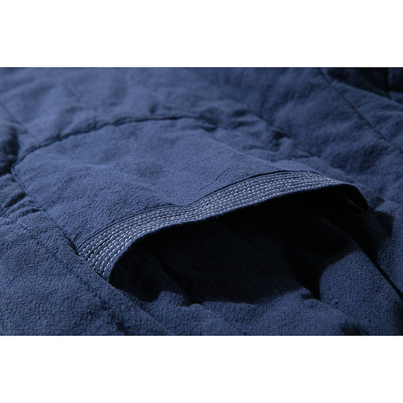 中綿パンツ　綿麻パンツ　暖かいパンツ　キルティング　ゴム＋紐ウエスト ネイビー# L102NV 5枚目の画像