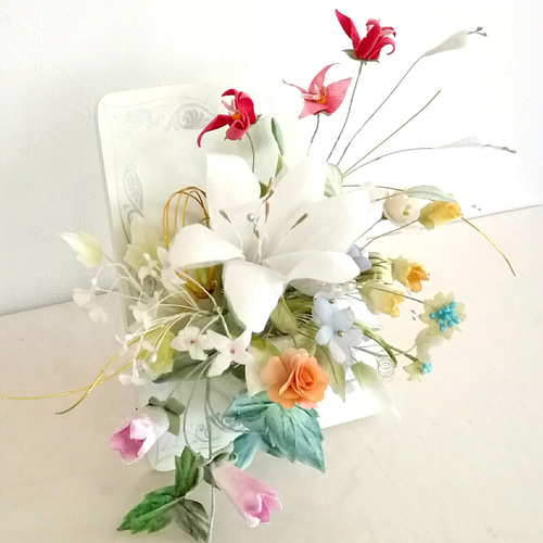 染め布花＊アンティークな百合の壁掛け・フレーム 海外不可