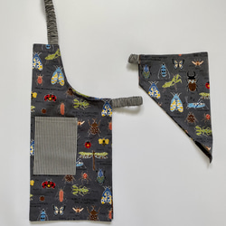 昆虫柄⭐︎120〜130こどもエプロン、三角巾、巾着の3点セット 2枚目の画像