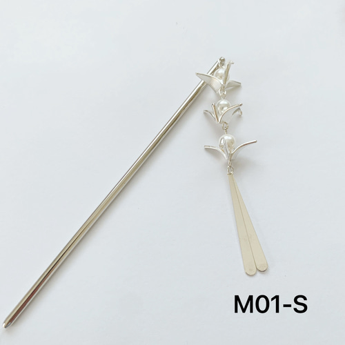 M01-S三連折鶴 銀ビラかんざし 鶴簪 ツルかんざし 銀ビラ簪