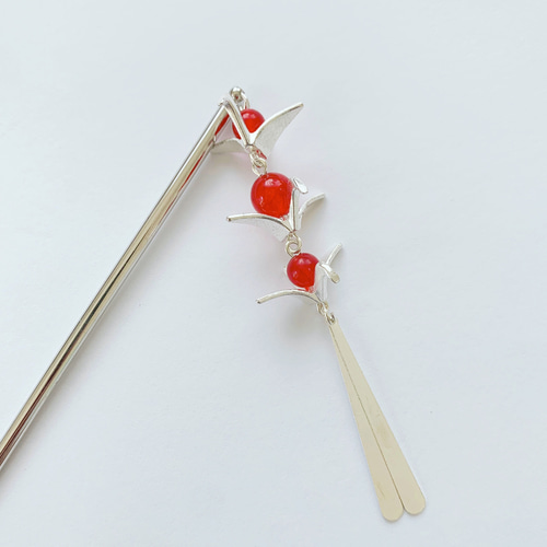 M02 かんざし 三連折鶴✖️銀ビラかんざし 鶴簪 ツルかんざし 三