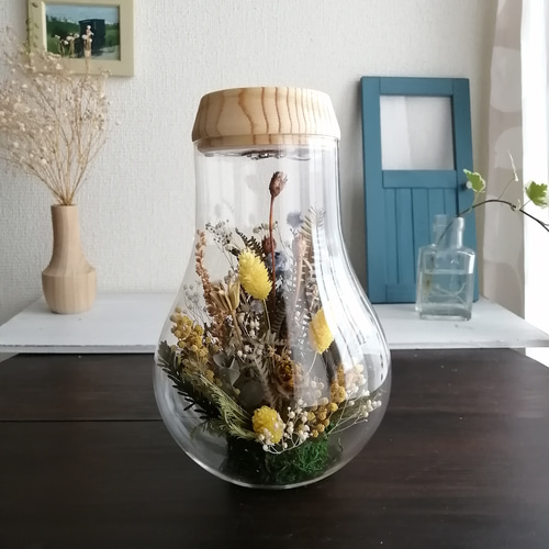LEDライト付き】ドライフラワーのボトルランプ ガラス瓶 ナチュラル