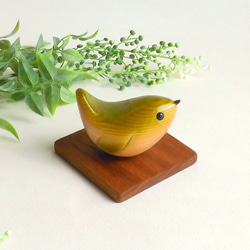 ウグイス （台付き） warbler / wooden bird 2枚目の画像