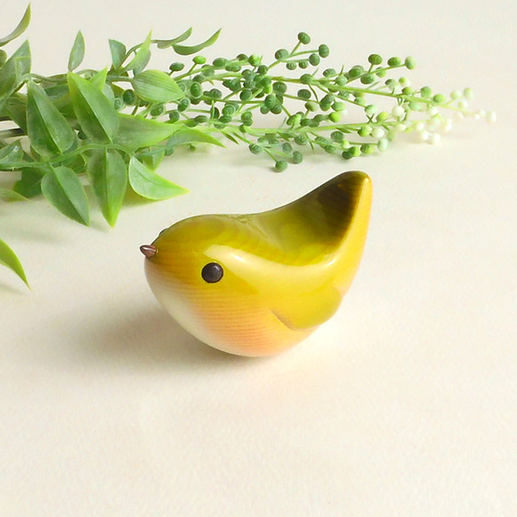 ウグイス （台付き） warbler / wooden bird 1枚目の画像