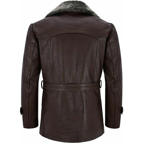牛革・毛皮襟付き牛革ロングコート Cow Leather Long Coat with Fur Collars 3枚目の画像