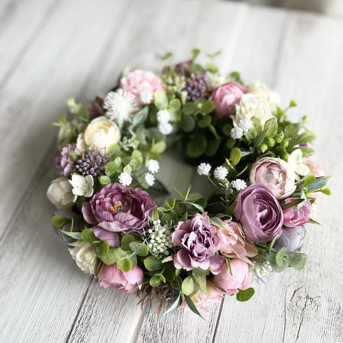 小さめピンクのフラワーリース(18cm・アーティフィシャルフラワー