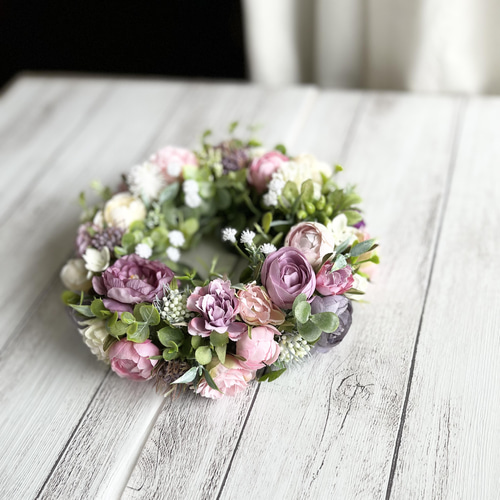 フラワー・リース ikumi 小さめピンクのフラワーリース(18cm・アーティフィシャルフラワー