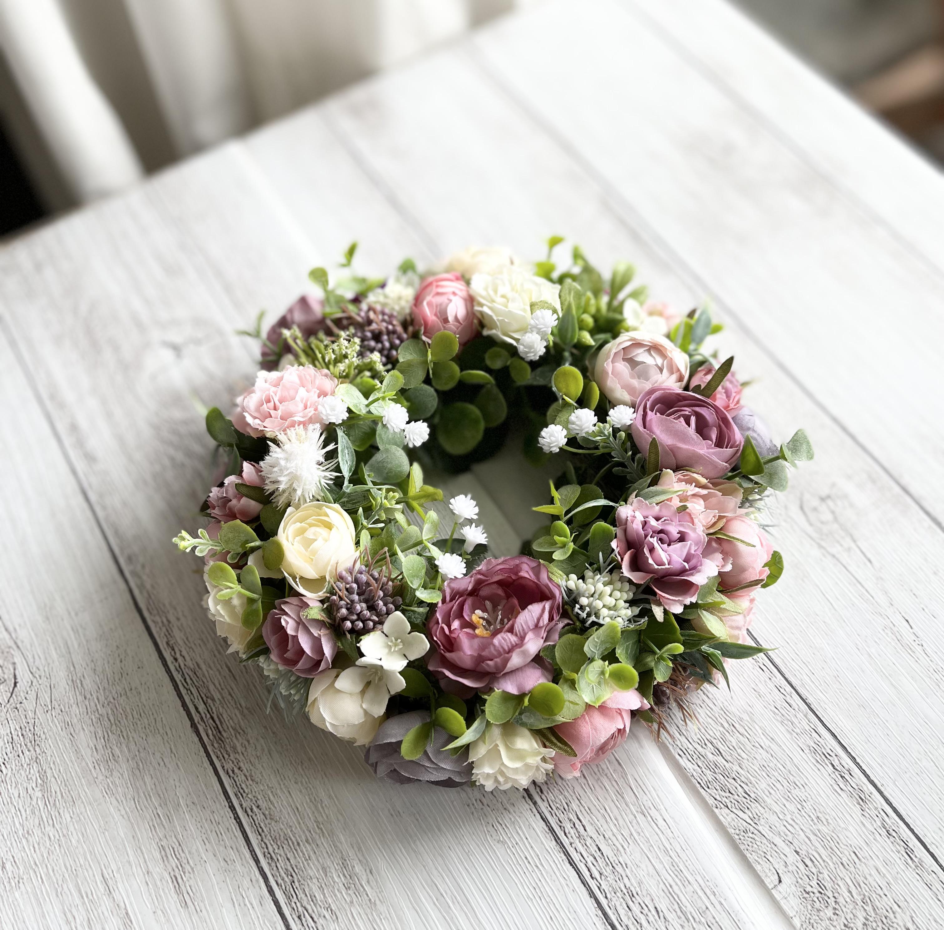 春 ピンクスターチスと小花のハーフリース* * *ラッピング無料 プレゼント